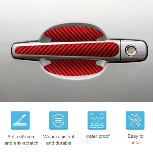 GLSOWEE 8PCS Car Door Handle Scratch Protectors, Carbon Fiber Car Door Handle Bowl Sticker, Universal Auto Doors Handles Paint Guard Cover, Doors Handles Cup Protective Film for Cars (Red) - Image 4
