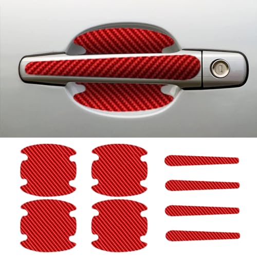 GLSOWEE 8PCS Car Door Handle Scratch Protectors, Carbon Fiber Car Door Handle Bowl Sticker, Universal Auto Doors Handles Paint Guard Cover, Doors Handles Cup Protective Film for Cars (Red) - Image 1