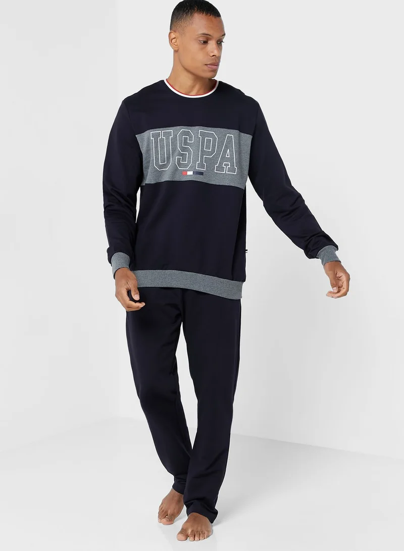 U.S. Polo Assn. Colour Block Sweatshirt And Sweatpants Pyjama Set