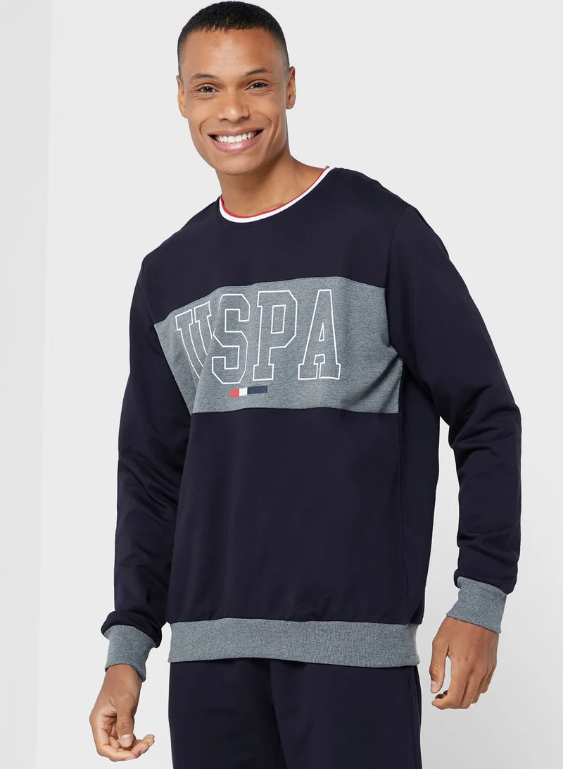 U.S. Polo Assn. Colour Block Sweatshirt And Sweatpants Pyjama Set