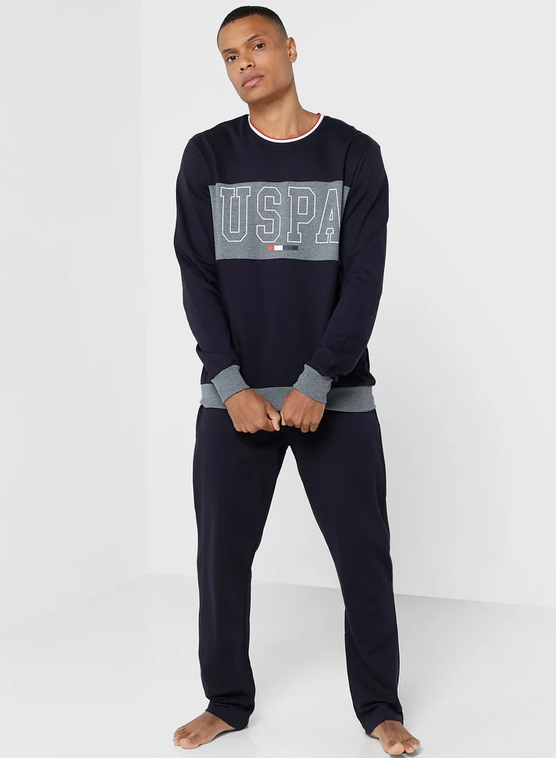 U.S. Polo Assn. Colour Block Sweatshirt And Sweatpants Pyjama Set
