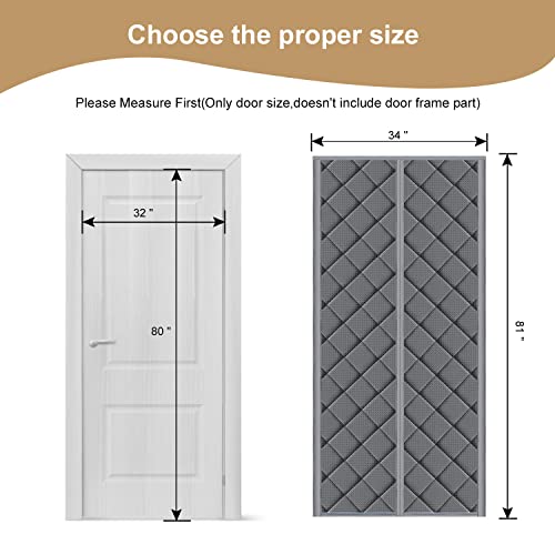 Tuzier Magnetic Thermal Insulated Door Curtain Fits Door Size 32" x 80" Thicken Nylon Cotton Temporary Magnet Closure Thermal Door Cover Size W34 x L81 inch Weatherproof Windproof Soundproof, Grey - Image 3