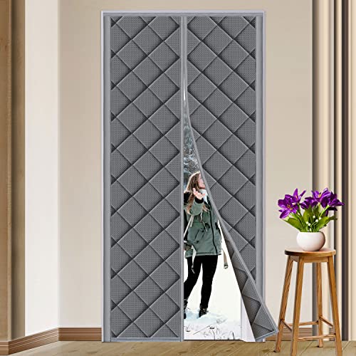 Tuzier Magnetic Thermal Insulated Door Curtain Fits Door Size 32" x 80" Thicken Nylon Cotton Temporary Magnet Closure Thermal Door Cover Size W34 x L81 inch Weatherproof Windproof Soundproof, Grey - Image 1