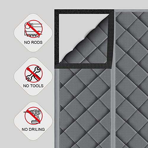 Tuzier Magnetic Thermal Insulated Door Curtain Fits Door Size 32" x 80" Thicken Nylon Cotton Temporary Magnet Closure Thermal Door Cover Size W34 x L81 inch Weatherproof Windproof Soundproof, Grey - Image 2