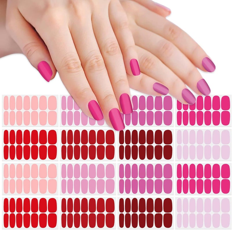SILPECWEE 16 Sheets Red Pink Nail Wraps for Women Nail Polish Strips Solid Color Self Adhesive Nail Polish Stickers Fingernail Gel Nail Sticker Stick on Nail Art with 1pc Nail File