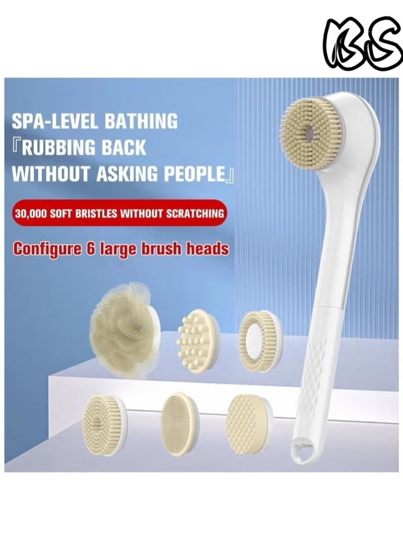 BS Electric Body Brush Set for Showering,Exfoliating Bath Brush Long Handle for Shower Lotion Applicator for Back Silicone Body Scrubber with 6 Shower Brush Heads for Women Men Gifts (White) - Image 2