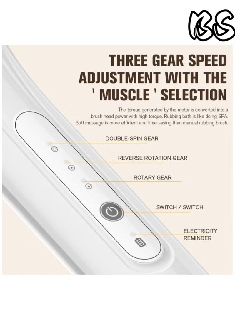 BS Electric Body Brush Set for Showering,Exfoliating Bath Brush Long Handle for Shower Lotion Applicator for Back Silicone Body Scrubber with 6 Shower Brush Heads for Women Men Gifts (White) - Image 5