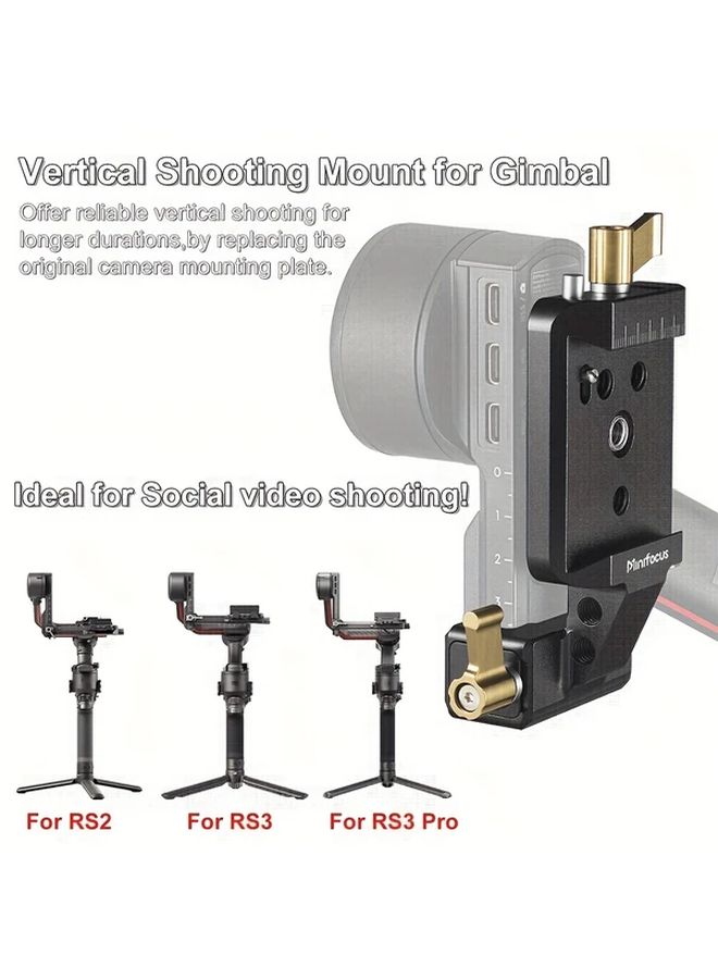 Black Vertical Shooting Camera Mount Bracket Aluminum Quick Release Plate Gimbal Compatible - Image 2