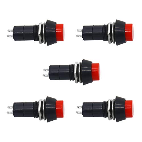 Electronicspices Electronic Spices PACK OF 5 Push Button 2-Pin Self-Locking SPST RED On-Off Switch - Image 1