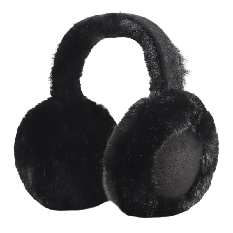Zsedrut Winter Women Earmuff Foldable Ear Warmer Fluffy Ear Cover Warm Outdoor (Black) - Image 1