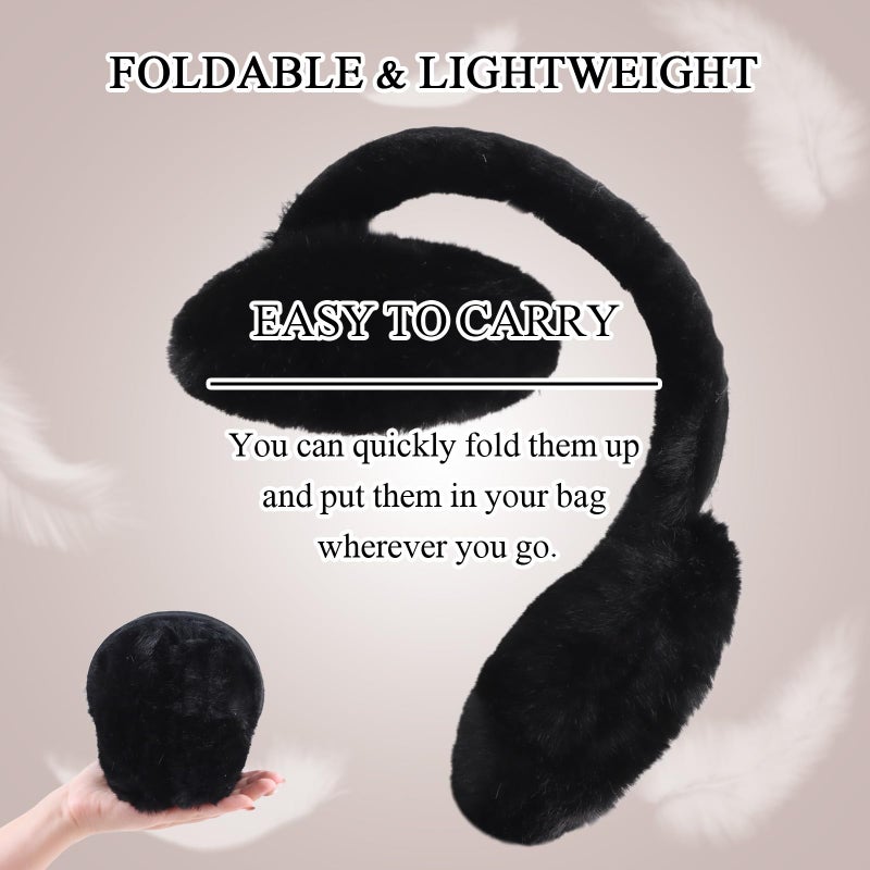 Zsedrut Winter Women Earmuff Foldable Ear Warmer Fluffy Ear Cover Warm Outdoor (Black) - Image 4