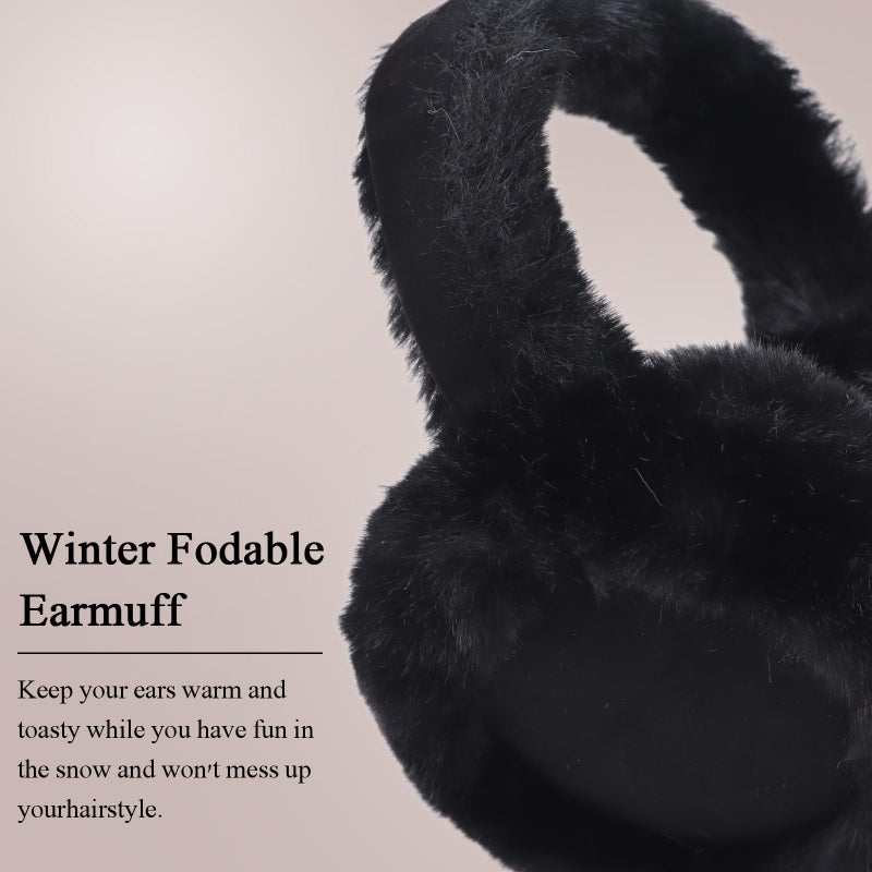 Zsedrut Winter Women Earmuff Foldable Ear Warmer Fluffy Ear Cover Warm Outdoor (Black) - Image 5