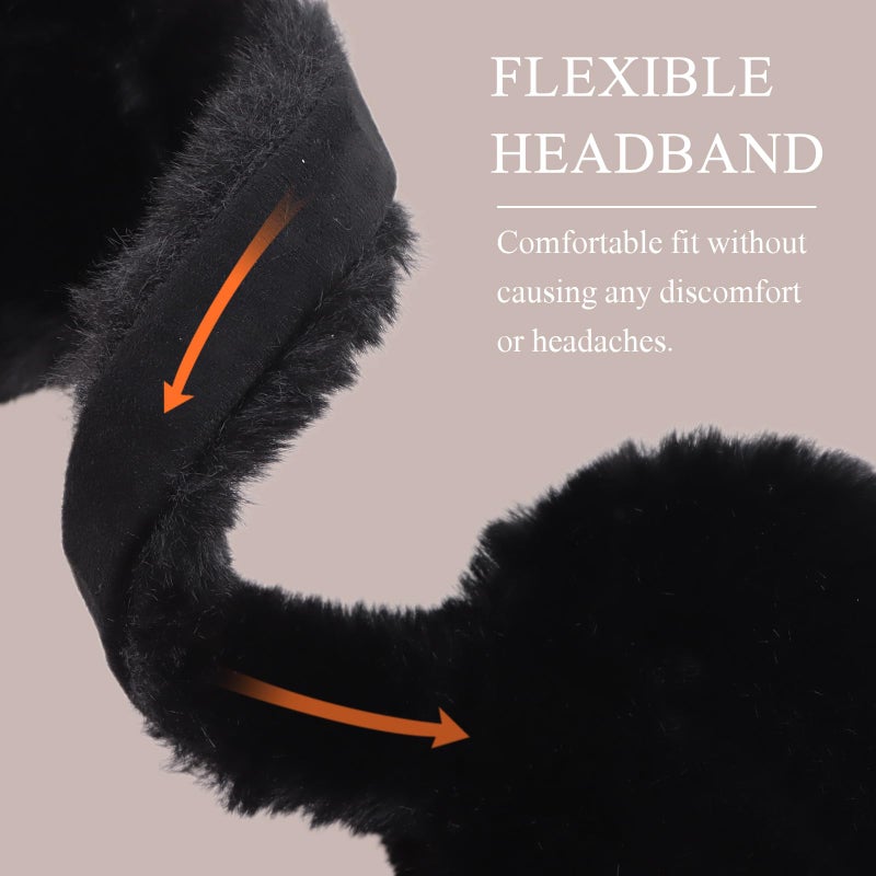 Zsedrut Winter Women Earmuff Foldable Ear Warmer Fluffy Ear Cover Warm Outdoor (Black) - Image 3