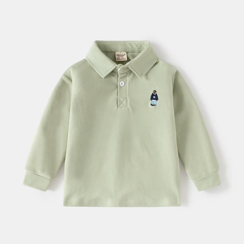 Children'S Polo Shirt New Autum Boys' Lapel Thickeneded Long-Sleeved T-Shirt Korean Style Baby Tops Trendy Kidsren'S Clothing - Image 1