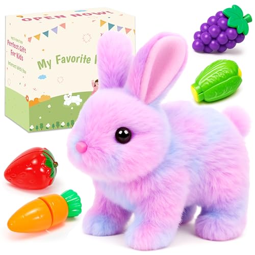 Easfan Walking Rabbit with Carrot nteractive Electronic Pet Plush Bunny Toy with Sounds and Movements Hoping Rabbit Ears Moving Educational Plush Toy Easter Birthday Gifts for Kids Girls 7Rainbow - Image 1