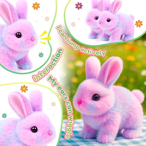 Easfan Walking Rabbit with Carrot nteractive Electronic Pet Plush Bunny Toy with Sounds and Movements Hoping Rabbit Ears Moving Educational Plush Toy Easter Birthday Gifts for Kids Girls 7Rainbow - Image 5