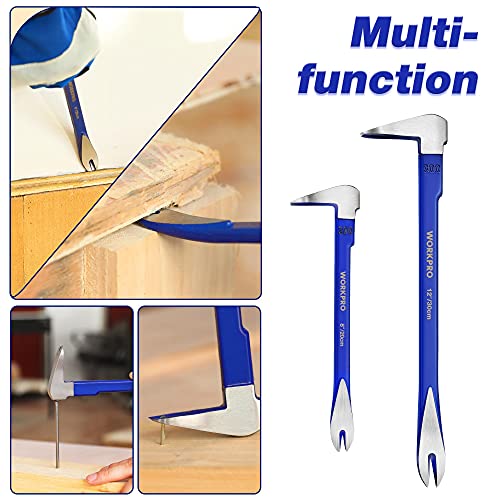 WORKPRO 2-Piece Nail Puller Set, 12” Pry Bar, 8” Mini Crowbar, Cats Paw Nail Remover, Claw Bar, for Kitchen Remodel, Prying Apart Baseboard, Multi-sided Forged Steel Made - Image 3