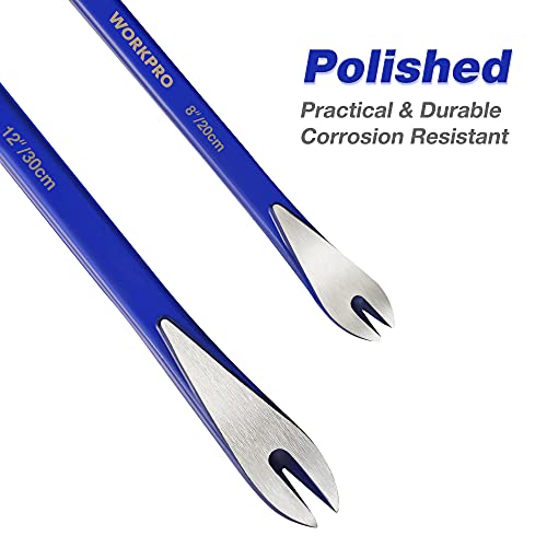 WORKPRO 2-Piece Nail Puller Set, 12” Pry Bar, 8” Mini Crowbar, Cats Paw Nail Remover, Claw Bar, for Kitchen Remodel, Prying Apart Baseboard, Multi-sided Forged Steel Made - Image 4