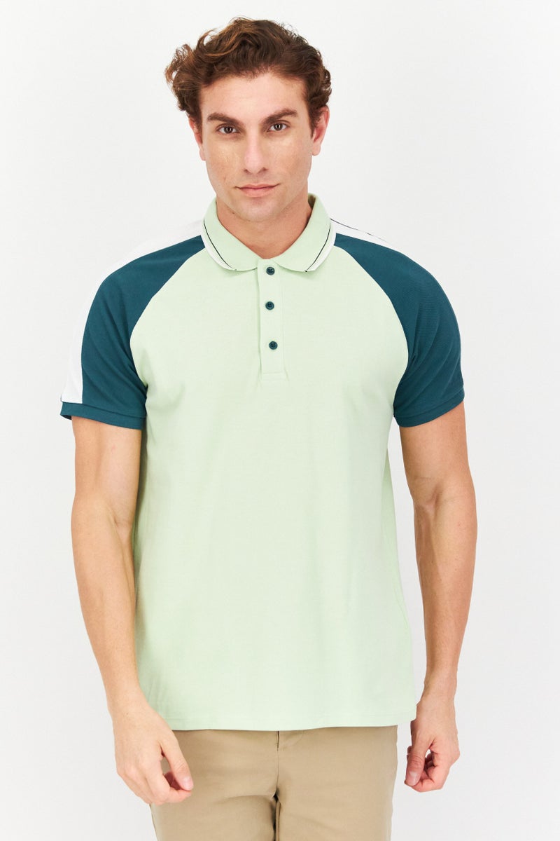 Celio Men Regular Fit Textured Short Sleeve Polo Shirts, Green Combo - Image 1
