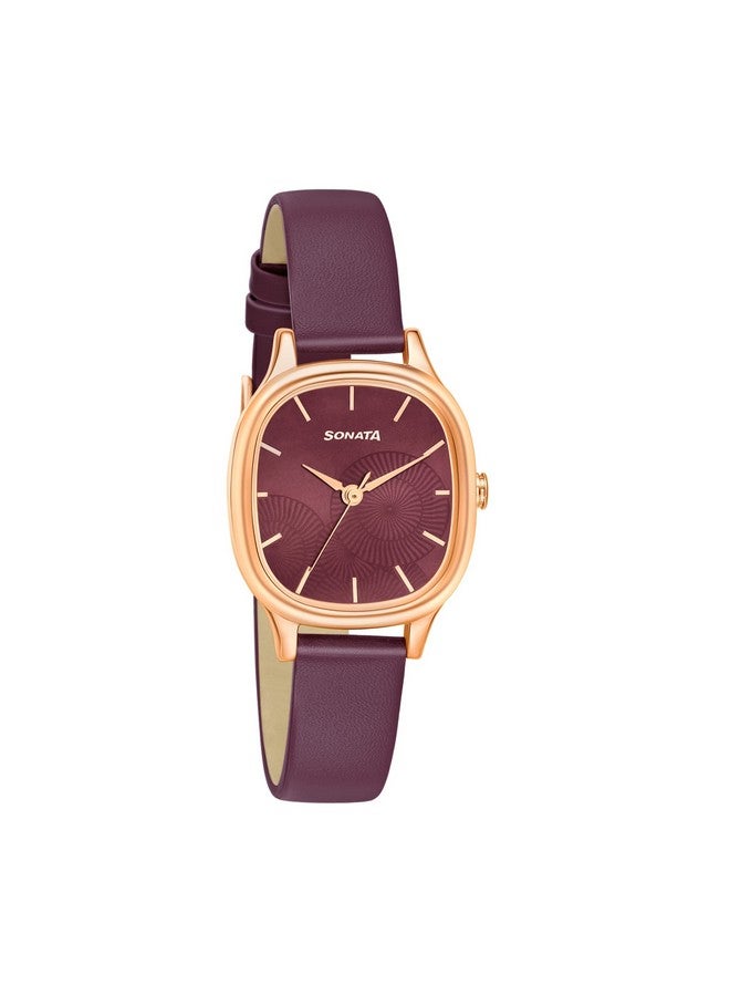 Sonata Linnea Maroon Dial Women Watch with Leather Strap-NS8173WL01 - Image 1