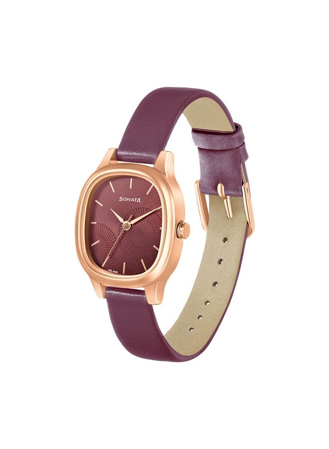 Sonata Linnea Maroon Dial Women Watch with Leather Strap-NS8173WL01 - Image 4