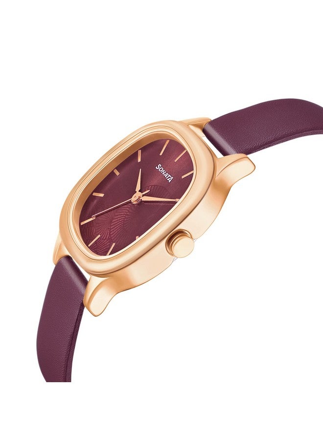Sonata Linnea Maroon Dial Women Watch with Leather Strap-NS8173WL01 - Image 3