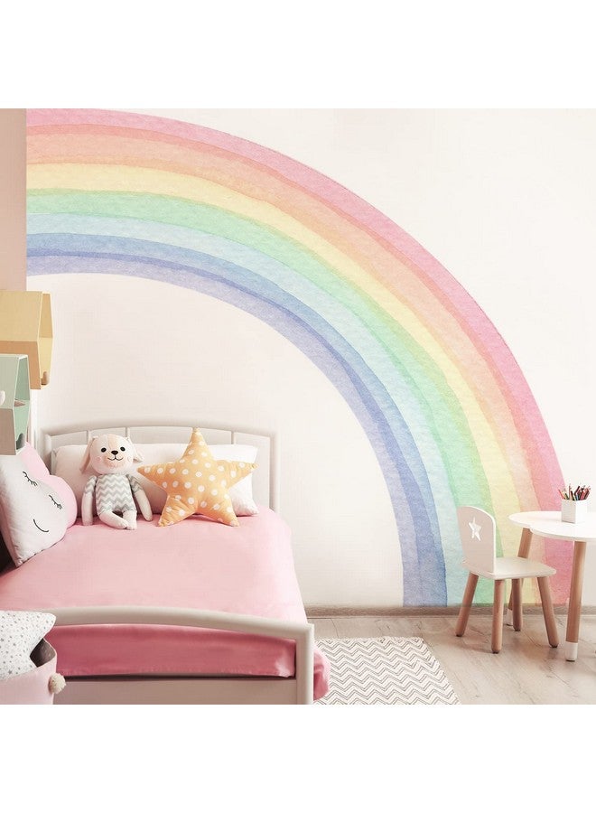 funlife Fabric Peel and Stick Large Rainbow Wall Mural Stickers for Girls, Precut Pastel Half Watercolor Rainbow Wall Sticker Decals for Kids Bedroom Living Room Playroom, 78.74" x 70.87" - Image 1
