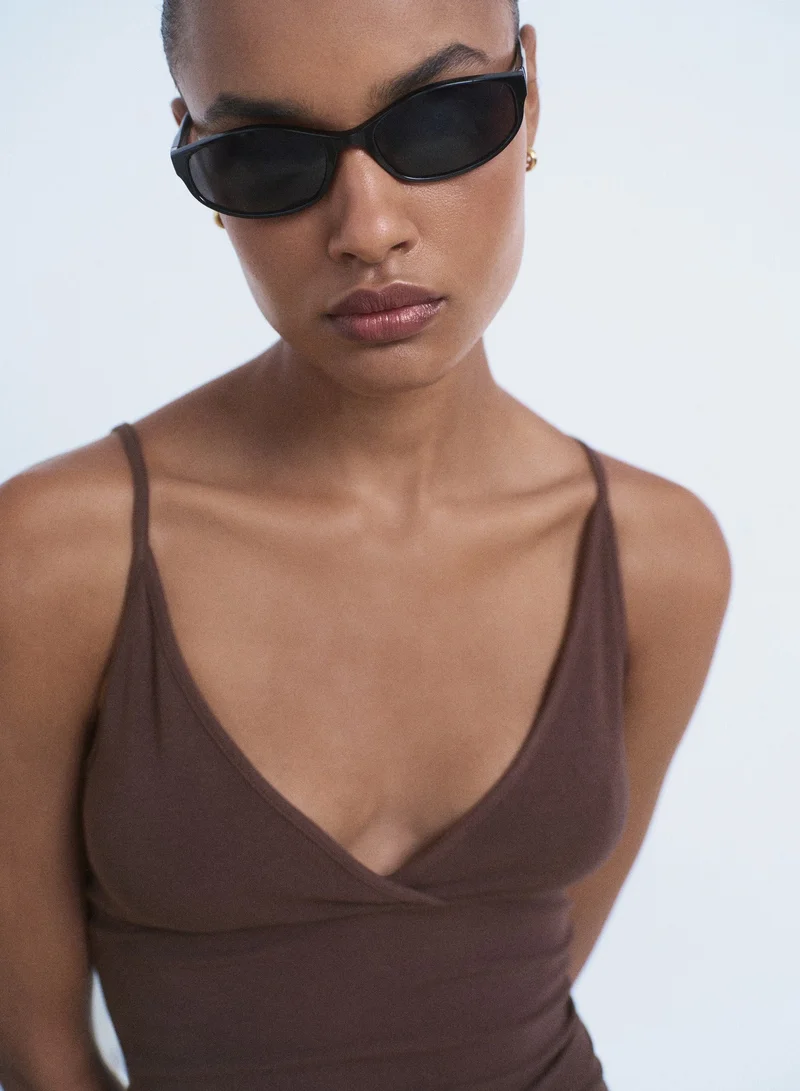 MANGO Casual V-Neck Cotton Top