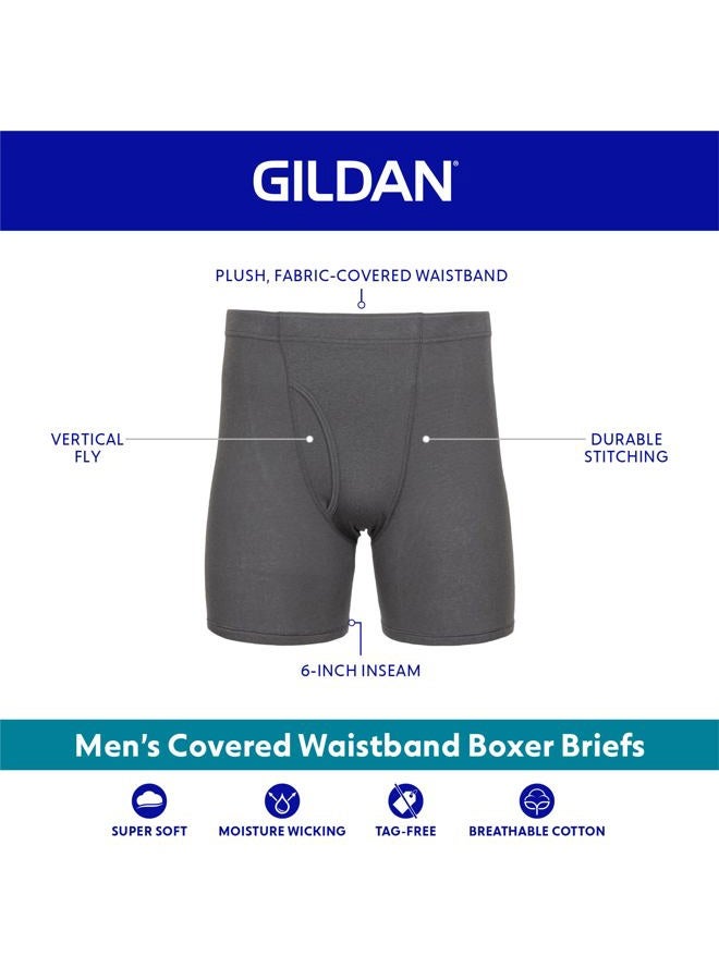 Gildan Men's Underwear Covered Waistband Boxer Briefs, Multipack, Black/Sport Grey Heather/Military Green (5-Pack), Medium - Image 3