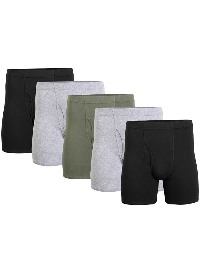 Gildan Men's Underwear Covered Waistband Boxer Briefs, Multipack, Black/Sport Grey Heather/Military Green (5-Pack), Medium - Image 1
