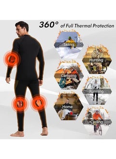 Generic Men's Thermal Underwear Sets Top & Long Johns Fleece Sweat Quick Drying Thermo Base Layer-Black  - Image 2