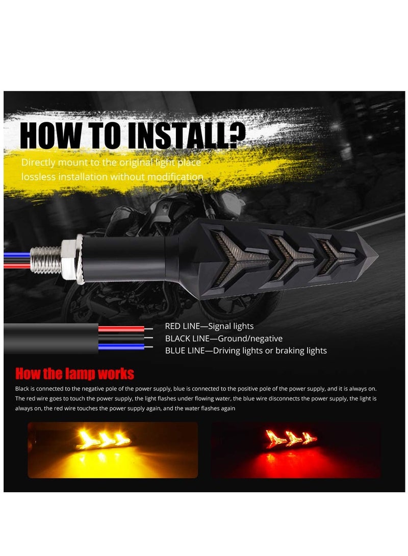 2 pcs Motorcycle Turn Signal Lights Y-shape Indicator Rear LED Motorbike Lights Amber Flowing u0026 White DRL Running Lights for Yamaha Suzuki Kawasaki Scooter, Waterproof 12V - Image 5