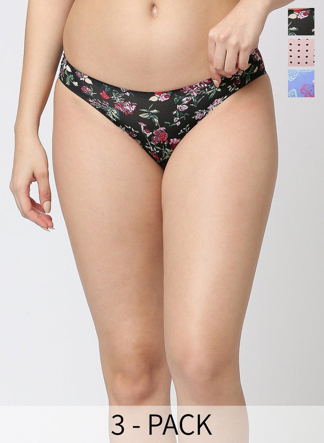 Red Rose RedRose Pack of 3 Printed Mid-Rise Bikini Briefs for Women - Image 1