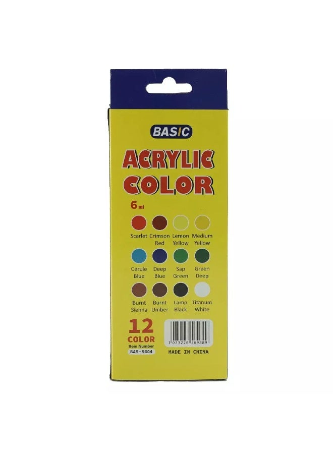 BASIC Acrylic Color Paint Tube, 6Ml Per Piece - Pack of 12 Pieces - Image 2