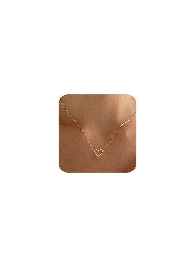 BAYLAY Gold Heart Necklace for Women Girls, 18K Gold/White Plated Heart Pendant Charm Necklace Dainty Gold Necklace for Women Gold Jewelry Christmas Valentines Gifts for Women Mom Grandma, 16 inches - Image 1