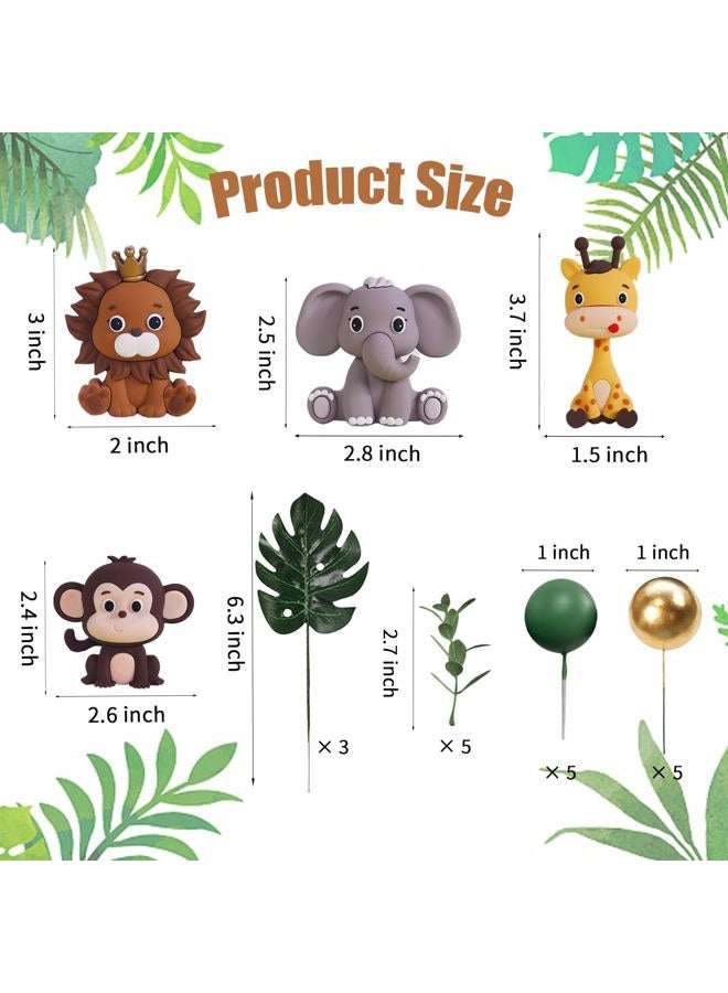 LEFUBABY Safari Animal Cake Toppers Jungle Wild Cake Decorations with Lion Giraffe Elephant Zebra for Wild Animals Themed Birthday Cake Decorations (Style 6) - Image 2