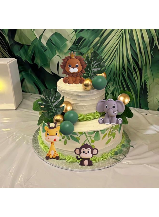 LEFUBABY Safari Animal Cake Toppers Jungle Wild Cake Decorations with Lion Giraffe Elephant Zebra for Wild Animals Themed Birthday Cake Decorations (Style 6) - Image 4