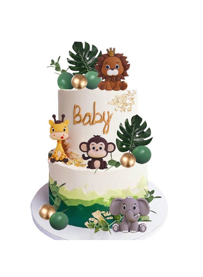 LEFUBABY Safari Animal Cake Toppers Jungle Wild Cake Decorations with Lion Giraffe Elephant Zebra for Wild Animals Themed Birthday Cake Decorations (Style 6) - Image 5