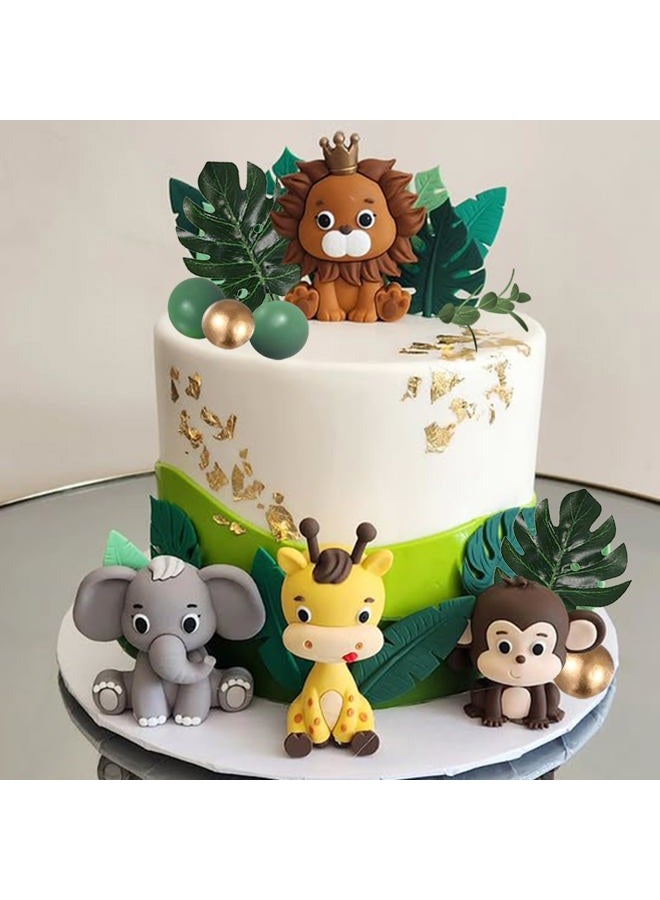 LEFUBABY Safari Animal Cake Toppers Jungle Wild Cake Decorations with Lion Giraffe Elephant Zebra for Wild Animals Themed Birthday Cake Decorations (Style 6) - Image 3