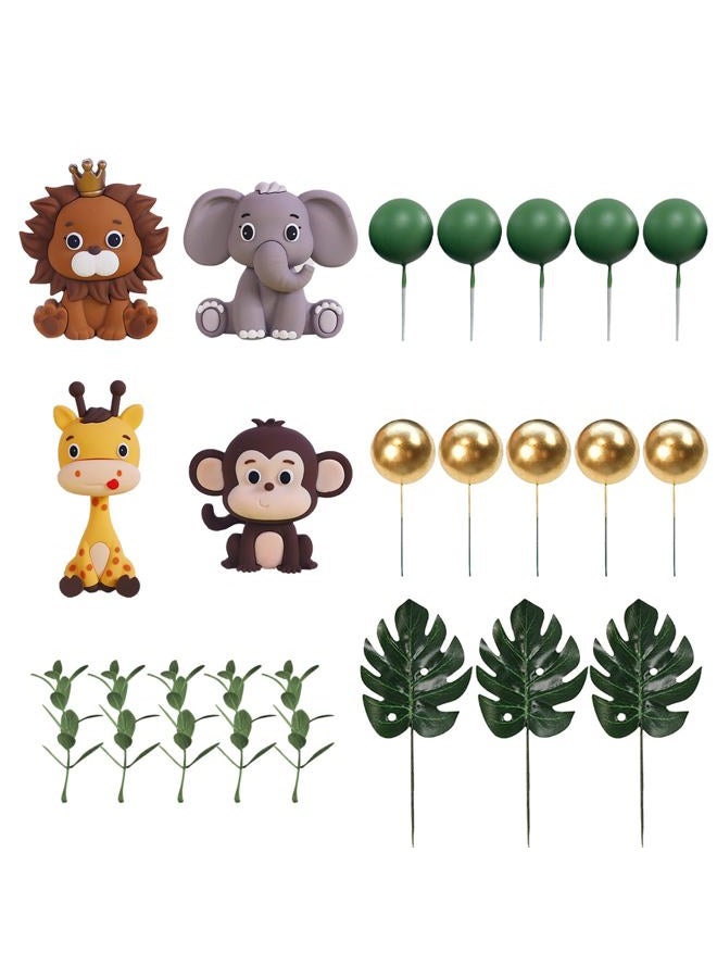 LEFUBABY Safari Animal Cake Toppers Jungle Wild Cake Decorations with Lion Giraffe Elephant Zebra for Wild Animals Themed Birthday Cake Decorations (Style 6) - Image 1