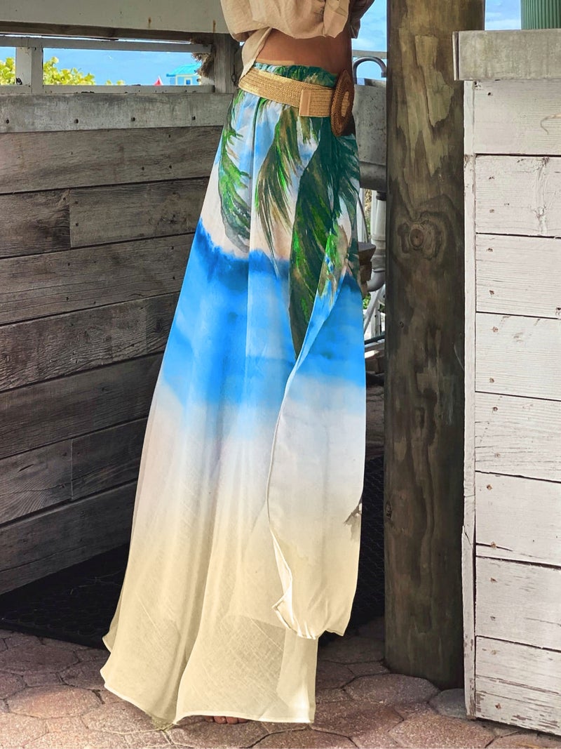 Women Beach Skirts Printed High Waist Irregular Slit Summer Skirts - Image 5