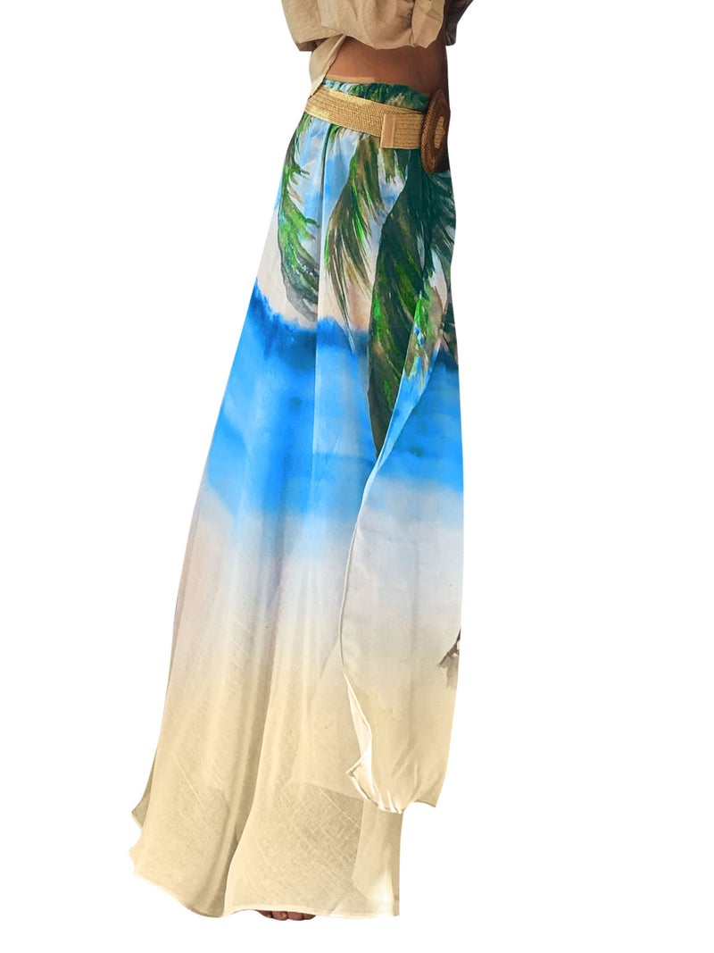 Women Beach Skirts Printed High Waist Irregular Slit Summer Skirts - Image 2