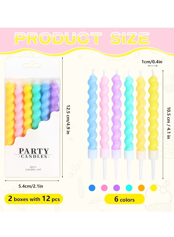 12Pcs Twisty Spiral Birthday Candles, Rainbow Long Coil Cake Cupcake Candles with Holders for Party Wedding - Image 2