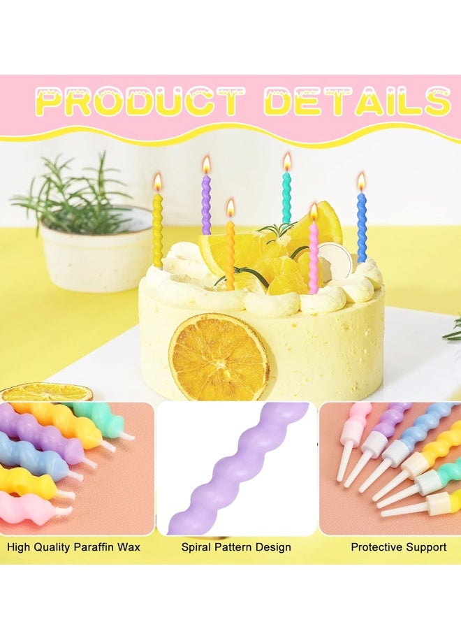 12Pcs Twisty Spiral Birthday Candles, Rainbow Long Coil Cake Cupcake Candles with Holders for Party Wedding - Image 3