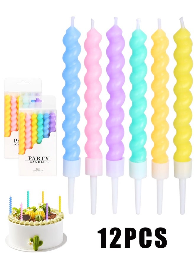 12Pcs Twisty Spiral Birthday Candles, Rainbow Long Coil Cake Cupcake Candles with Holders for Party Wedding - Image 1