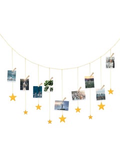Excefore Hanging Photo Display, Boho Decor Wooden Stars Garland with Metal Chains Picture Frame Collage with 30 Wood Clips for Teen Girl Room, Bedroom, Dorm, Home, Party Decor (200 cm)  - Image 1