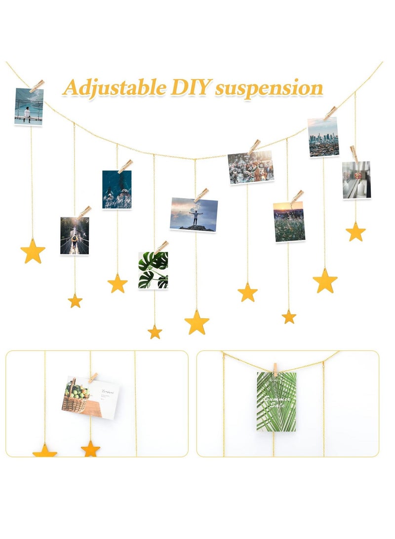 Excefore Hanging Photo Display, Boho Decor Wooden Stars Garland with Metal Chains Picture Frame Collage with 30 Wood Clips for Teen Girl Room, Bedroom, Dorm, Home, Party Decor (200 cm) - Image 3