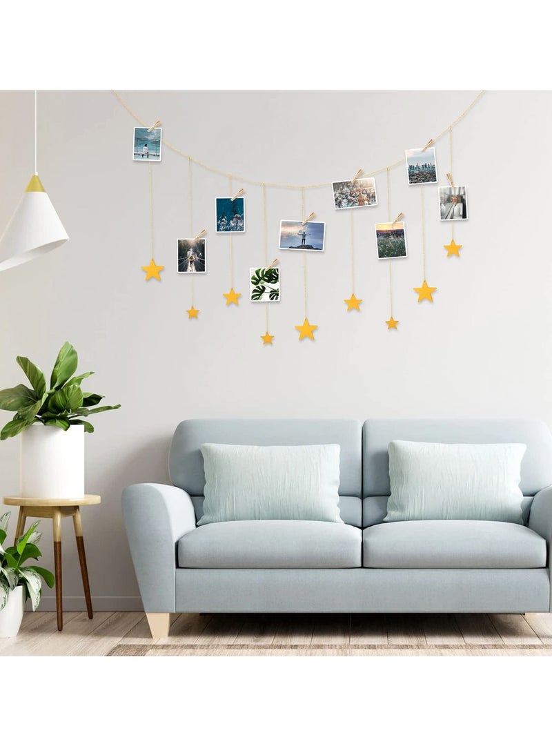 Excefore Hanging Photo Display, Boho Decor Wooden Stars Garland with Metal Chains Picture Frame Collage with 30 Wood Clips for Teen Girl Room, Bedroom, Dorm, Home, Party Decor (200 cm) - Image 4