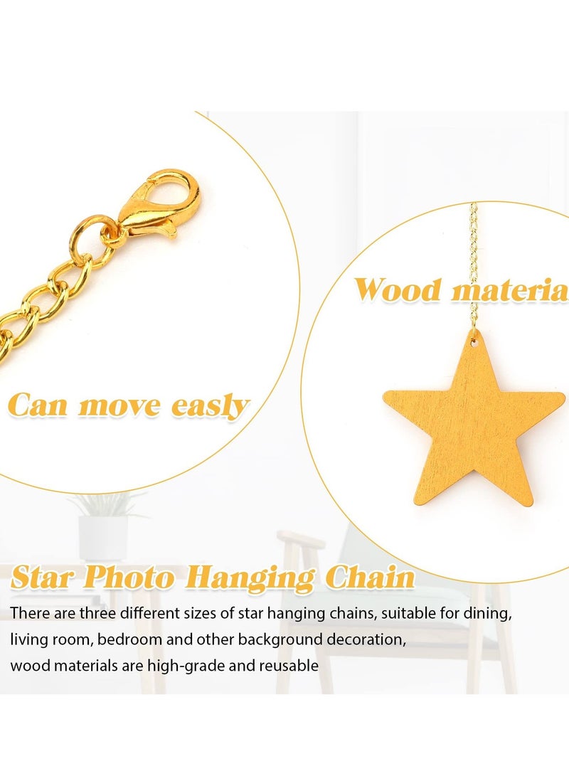 Excefore Hanging Photo Display, Boho Decor Wooden Stars Garland with Metal Chains Picture Frame Collage with 30 Wood Clips for Teen Girl Room, Bedroom, Dorm, Home, Party Decor (200 cm) - Image 2