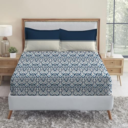 MYTRIDENT Urban Comfort Bedsheet for Double Bed, 144 TC, 100% Cotton Bedsheet with 2 Pillow Covers, Queen Size 228 cm x 254 cm, Audrey - Image 1